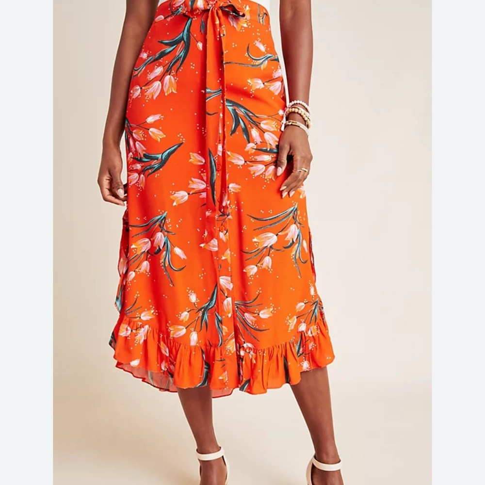 Anthropologie Corey‎ Lynn Calter Cecilia Maxi Orange Floral Midi Skirt Boho S